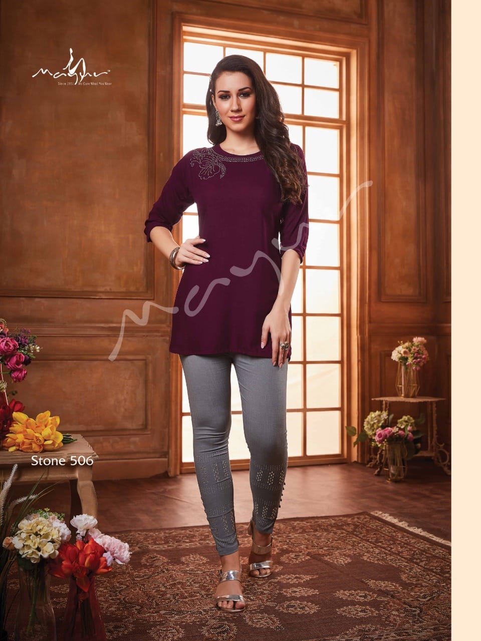 Mayur Stone 5 Ethnic Wear Fancy Denim Short Kurti With Pant Collection